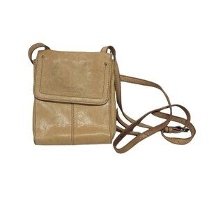 AMERICAN LEATHER CO Kansas Beige Leather Organizer Crossbody Bag Magnetic Snap